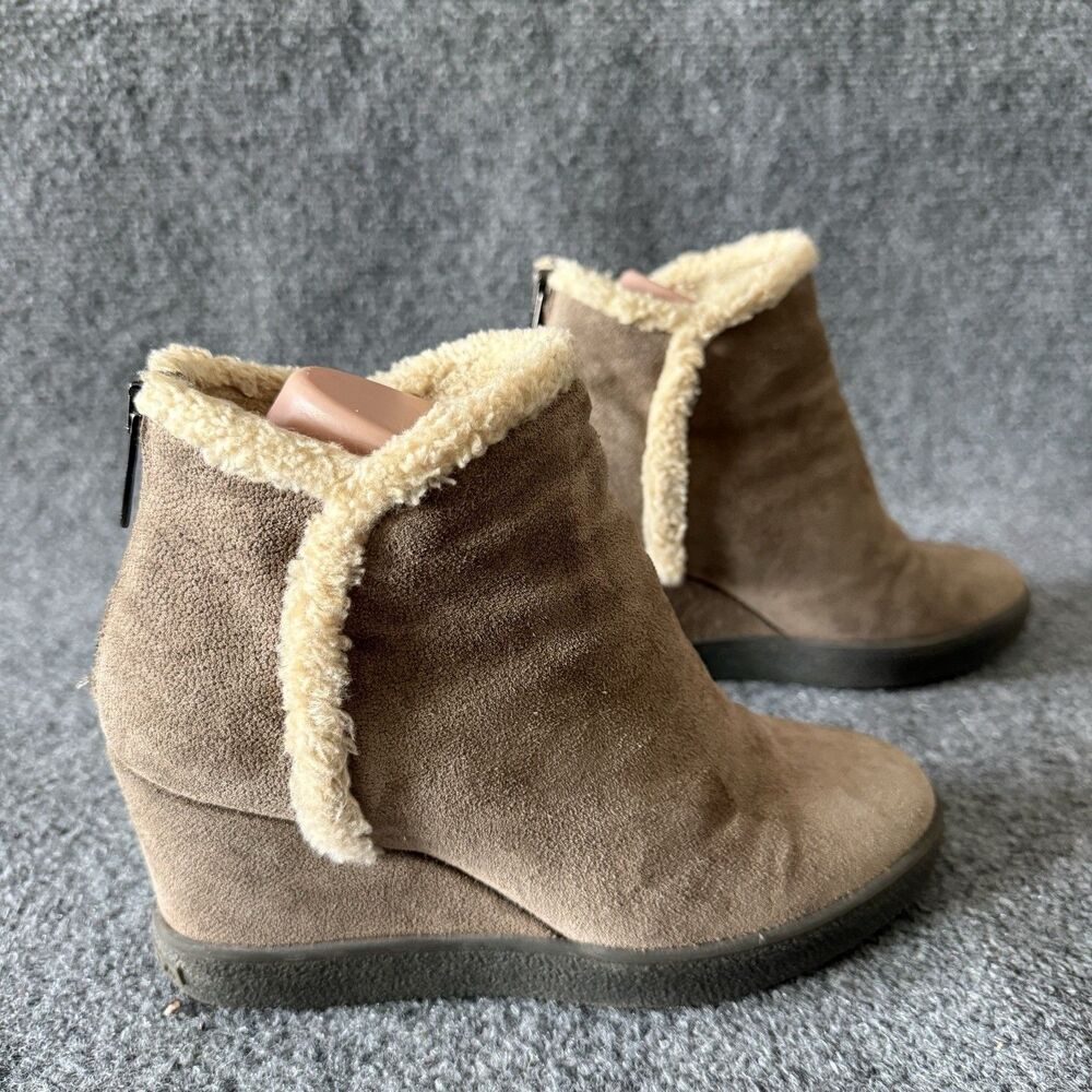 Aquatalia Women's Charlie Waterproof Suede Wedge Booties Fur Trim Lined Ankle 8